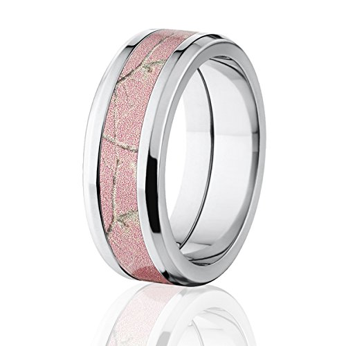 Realtree Pink Camouflage Titanium Rings for Women & Men - USA Made Durable Camo Wedding Bands - Perfect for Hunting, Outdoor Adventures & Military Gifts