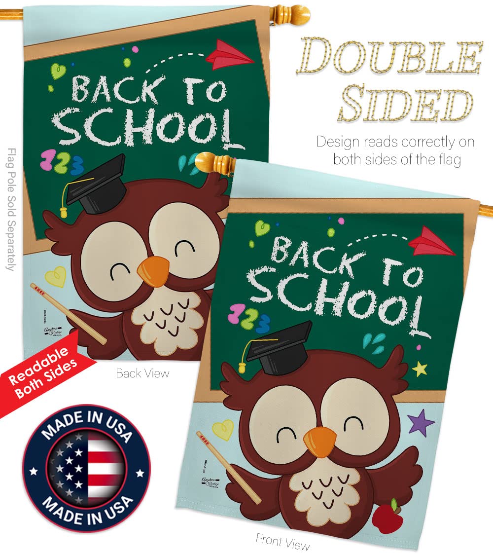 Whoo Back to School Double-Sided House Flag Set - Eagle Design for Classroom Decor, Teacher & Student Gifts, First Day of School Supplies - Perfect for Yard, Garden & Bus Decorations (Made in USA) - Ideal for Back-to-School Celebrations, Teacher Appreciation & Classroom Themes