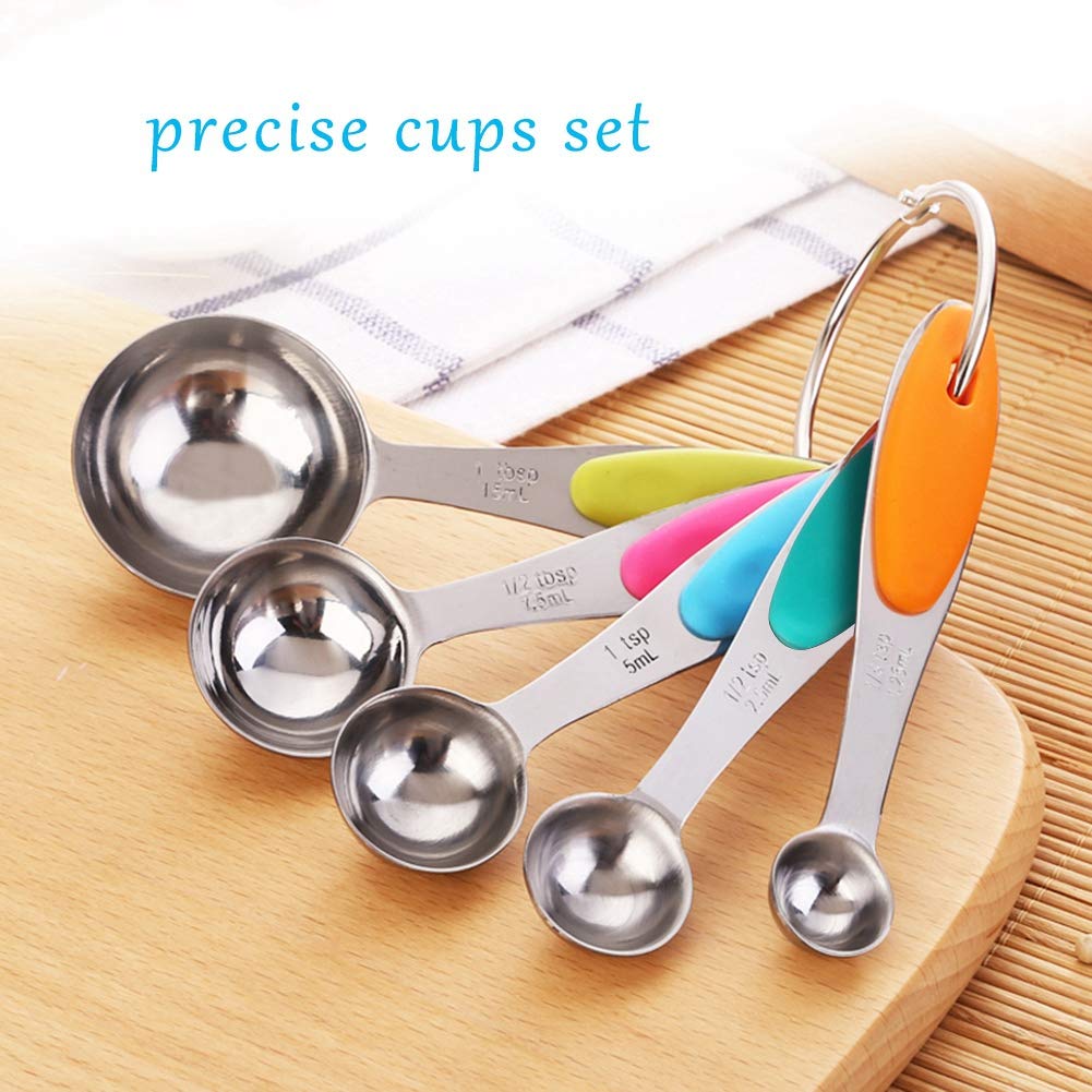 10-Piece Stainless Steel Measuring Cups and Spoons Set with Flat Bases & Measurement Scale - Essential Kitchen Tools for Baking, Cooking & Meal Prep