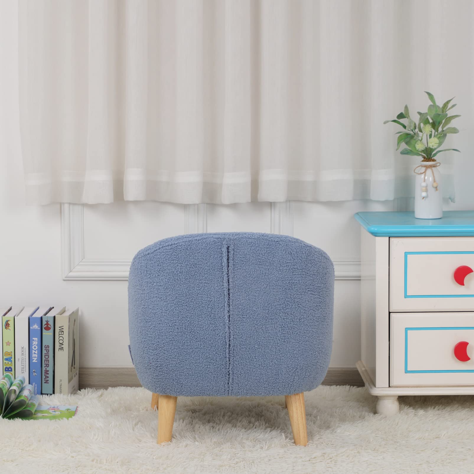 **Velvet Upholstered Kids Sofa Chair with Wooden Legs - Soft & Durable Toddler Couch for Playroom, Nursery, or Bedroom - Perfect Gift for Boys & Girls (Blue)**    *(Use Case: Ideal for reading nooks, playtime, or cozy TV watching in kids' rooms!)*