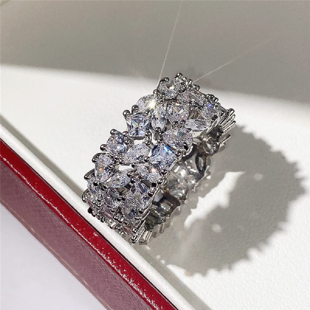 925 Sterling Silver Women's Luxury Sparkling Pear-Shaped Cubic Zirconia Ring - Diamond Simulant Eternity Band for Engagement, Wedding, Anniversary & Cocktail Parties (Size 8) | Elegant Gift for Her, Perfect for Bridal Jewelry & Special Occasions