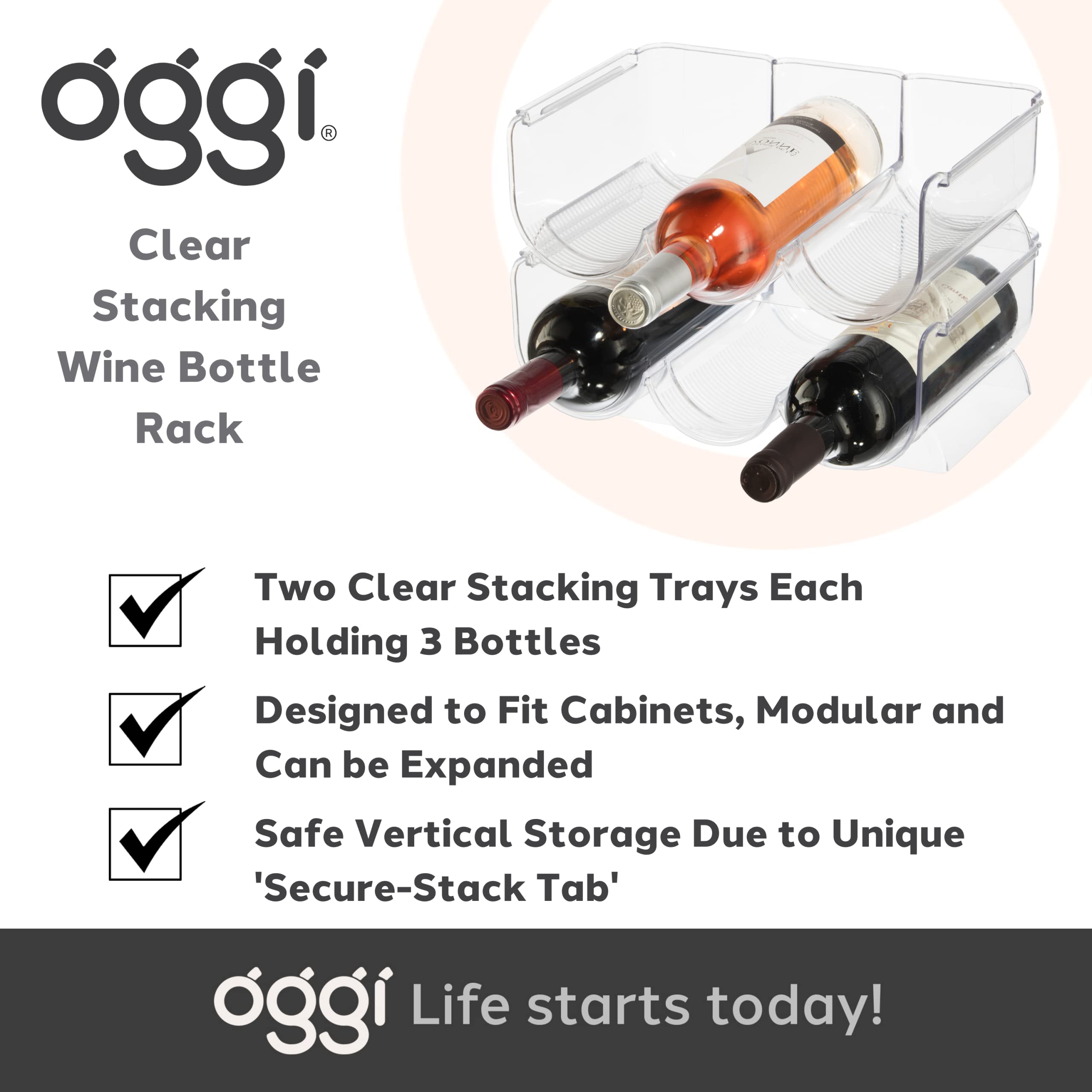 Oggi 6-Bottle Wine Rack - Clear Stackable Storage for Kitchen & Bar