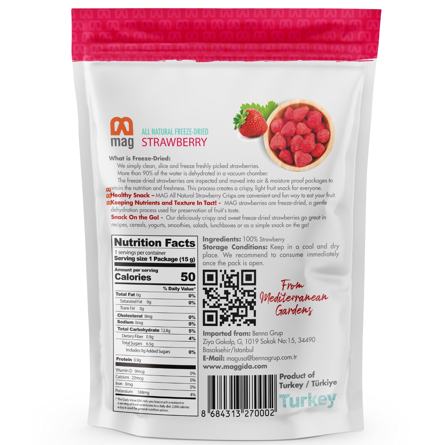 Freeze Dried Strawberry Slices - Healthy Vegan Snacks, Gluten Free, Non-GMO, Kosher & Halal Certified (Pack of 12, 0.53oz Each) - Crunchy Dehydrated Fruit for Travel, Hiking, School Lunch & On-the-Go Snacking