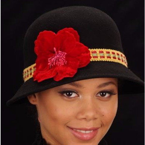 FW1118 Red Velvet Flower Felt Winter Hat for Women - Warm Knit Beanie with Floral Accent - Perfect for Cold Weather, Outdoor Activities & Christmas Gifts