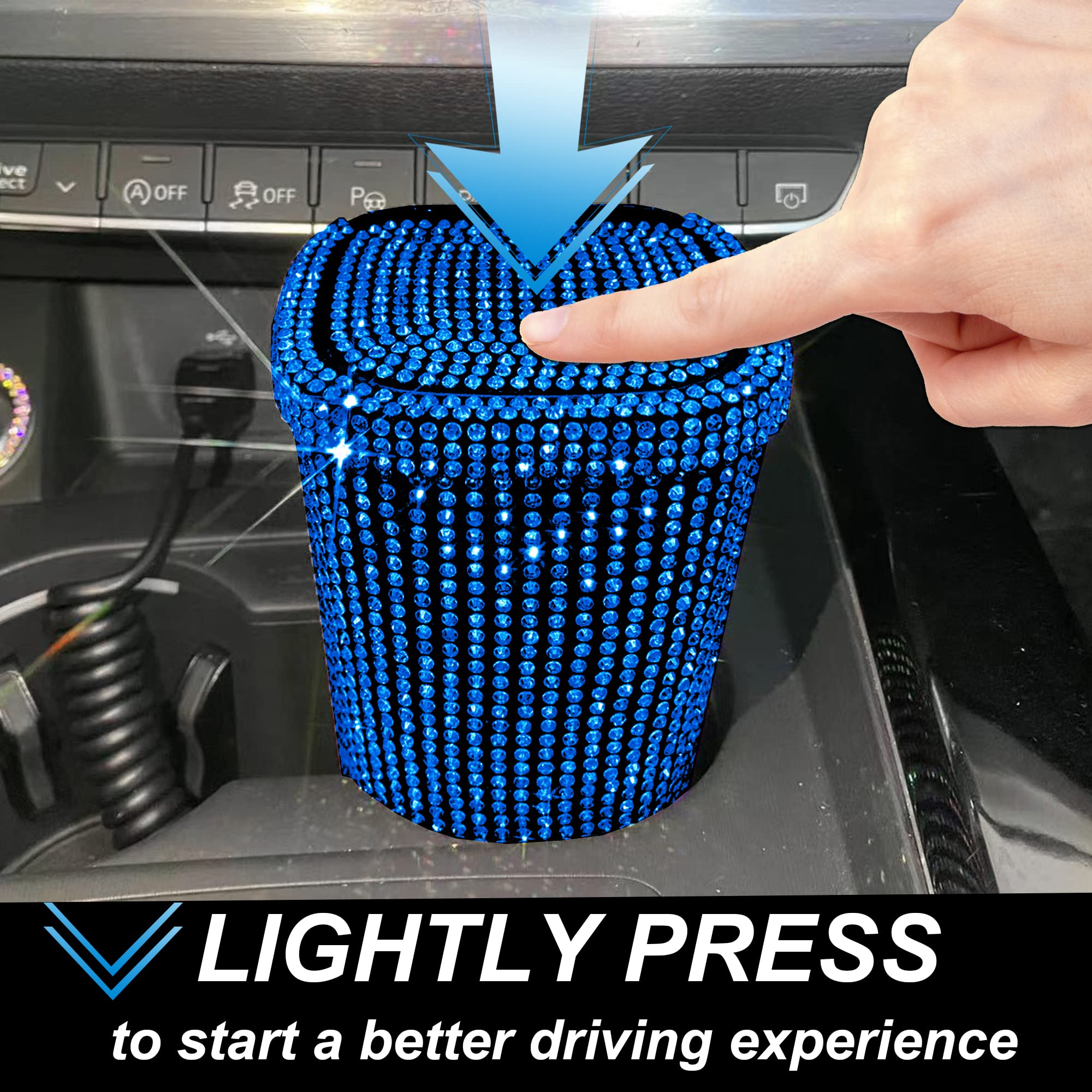 6-Piece Bling Car Trash Can Set - Blue Plastic Waste Bin with Lid for Vehicles, Cars & Trucks - 100% Satisfaction Guaranteed | Perfect for Road Trips, Commuting & Keeping Your Car Clean