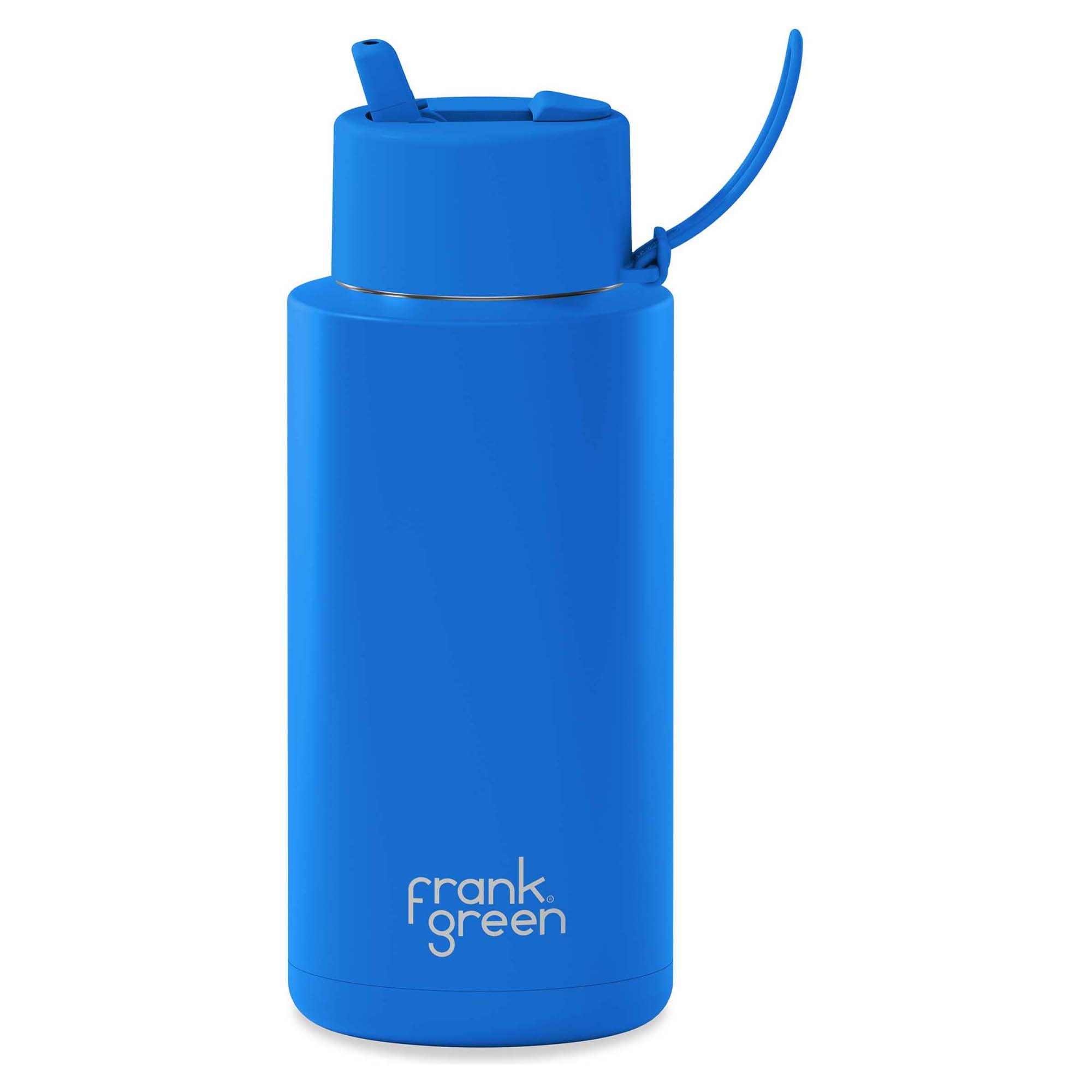 1L 'Blue Lagoon' Stainless Steel Ceramic Reusable Water Bottle with Flip Straw Lid - Perfect for Gym, Hiking, Office & Outdoor Activities