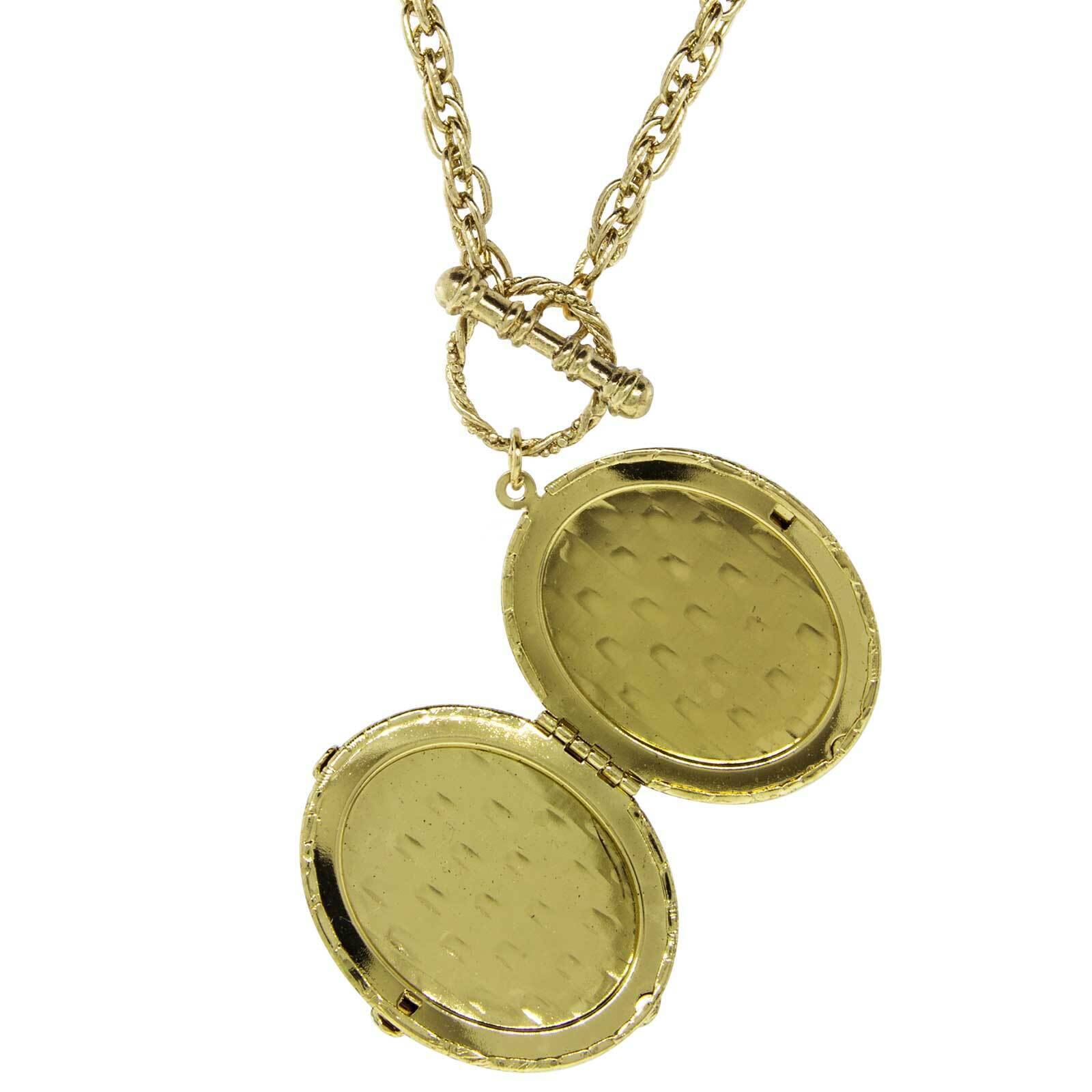 1928 Renaissance Inspired Oval Stone Locket Necklace - Vintage Jewelry for Women, 32