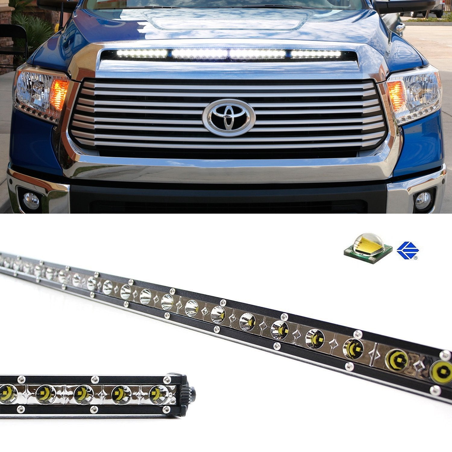 108W 36 LED Light Bar with Hood Scoop Bulge Mounting & Wiring Kit - Compatible with 2014-2021 Toyota Tundra - Perfect for Off-Roading, Night Driving & Truck Customization