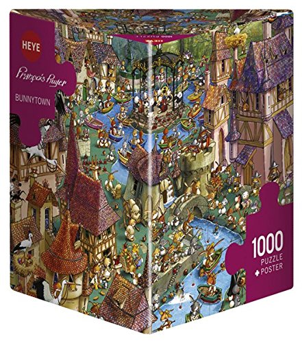 Heye 1000 Piece Triangle Jigsaw Puzzle - Bunnytown Fun Animal Puzzle for Adults & Kids, Perfect for Family Game Night & Stress Relief