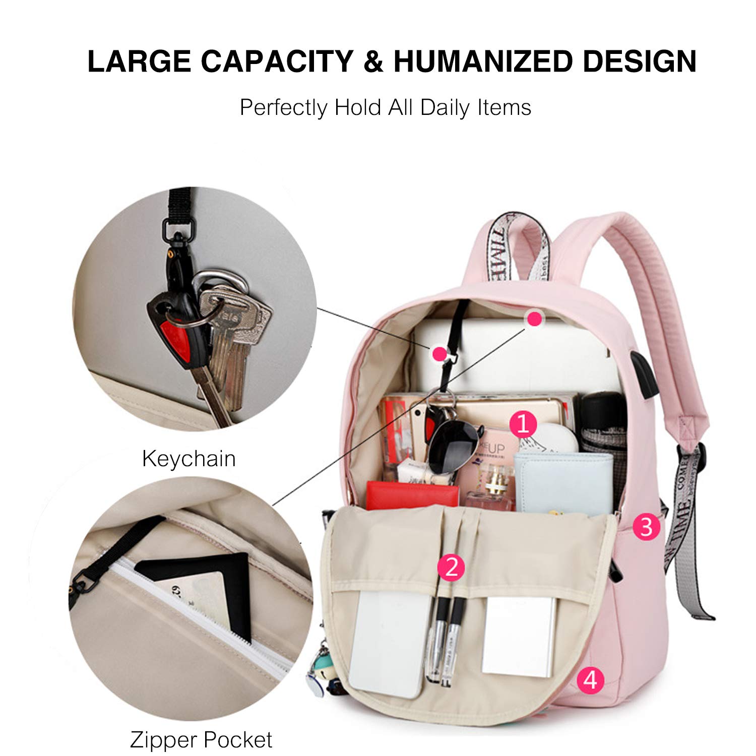 FANDARE USB Charging Backpack for Women & Girls - Waterproof School Backpack with Luminous Design, Lightweight Travel Daypack for Teens, College, Commuting & Outdoor Activities