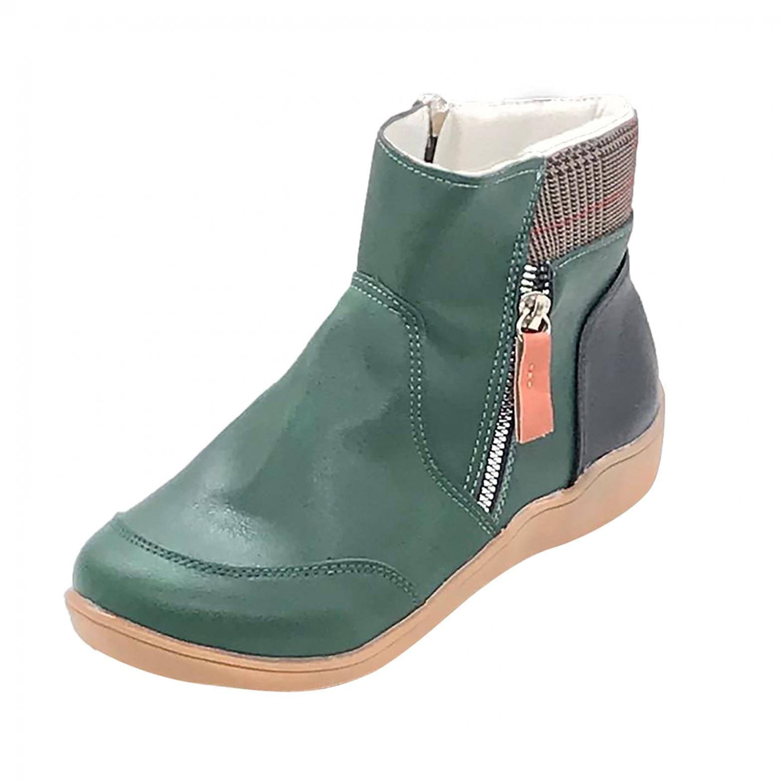 Bcshiye Women's Ankle Boots - Leather Zipper Booties with Arch Support, Comfortable Flats for Outdoor, Party & Casual Wear - Fashion Short Boots for Daily Use, Work & Travel