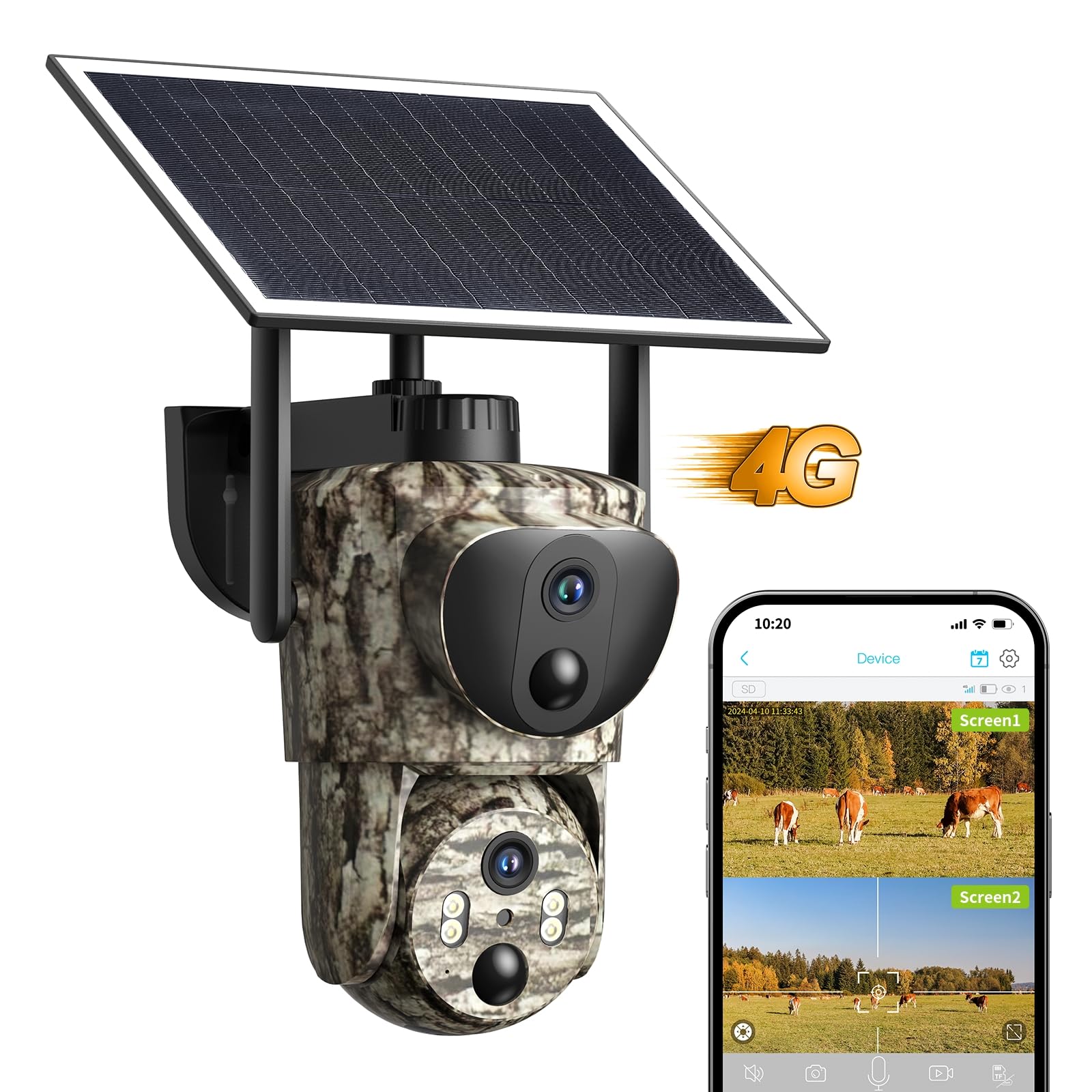 4G LTE Cellular Trail Camera with Dual Lens & Built-in SIM Card - 2K 360° Live View Game Camera, No-Glow IR Night Vision, Motion Activated, Solar Powered, Remote Phone Access - Perfect for Wildlife Monitoring, Home Security & Outdoor Surveillance
