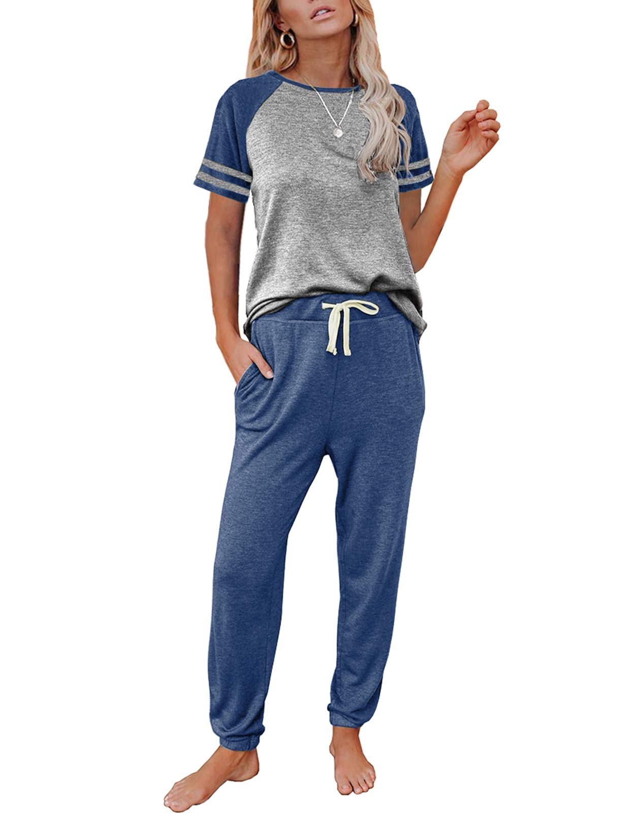 Women's AUTOMET Lounge Set - Short Sleeve Crewneck & Jogger Pajama Outfit for Home Relaxation