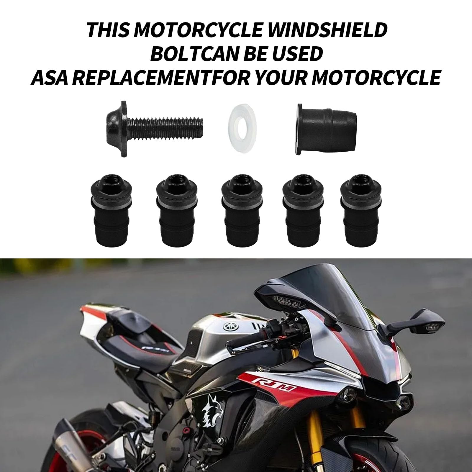 10Pcs M5 Aluminum Alloy Motorcycle Windshield Screw Bolt Kit with Wrench - Black Windscreen Fairing Fasteners for Honda, Yamaha, Kawasaki - Perfect for Motorcycle Maintenance & Windshield Replacement