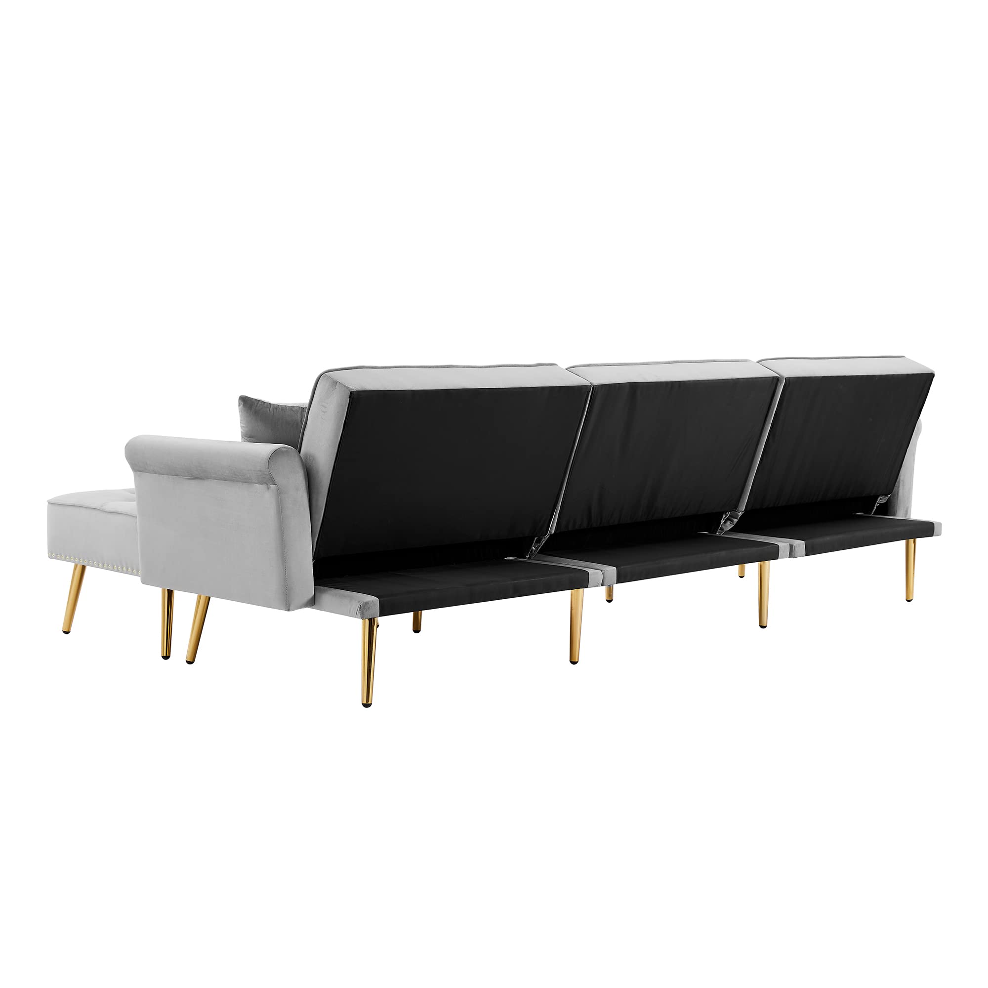 L-Shaped Corner Tufted Velvet Sectional Sofa Bed with Reversible Chaise & Ottoman - Convertible Sleeper Couch for Living Room, Apartment, Home Office - Modern Comfortable Furniture for Relaxing, Entertaining & Small Space Living