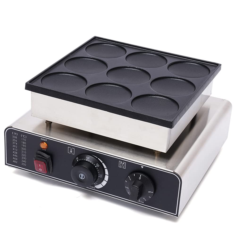 9-Piece Electric Pancake & Waffle Maker Set - Stainless Steel Nonstick Dutch Poffertjes Baker Machine - Perfect for Breakfast, Restaurants & Home Use (12.6x11.4x6.9in) - Ideal for Family Brunches, Cafés & Holiday Gatherings