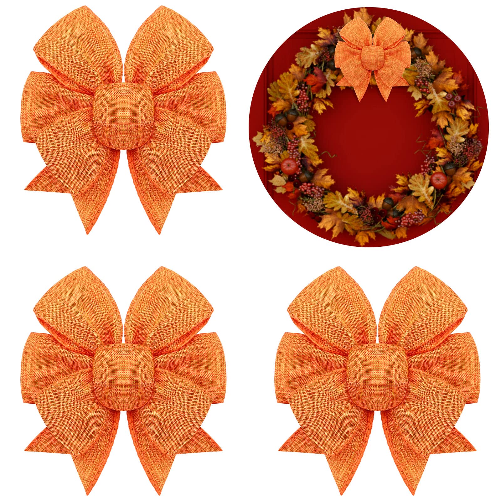 Thanksgiving Fall Wreath Bows - 4pc Burlap Decor for Christmas Tree & Party