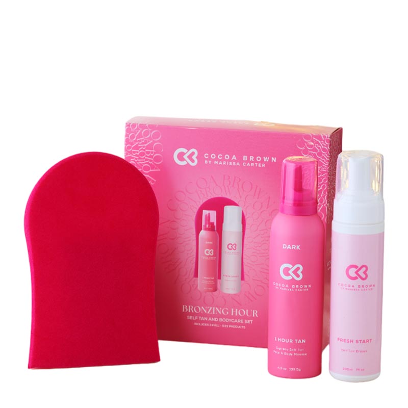 Marissa Carter Cocoa Brown Bronzing Hour Gift Set - Natural Tan Enhancer & Self Tanner Kit for Glowing Skin | Perfect for Vacations, Beach Trips & Special Occasions