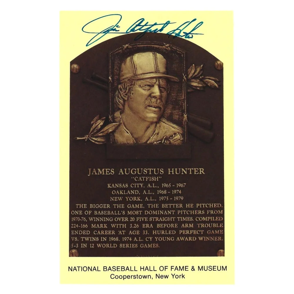 Jim Catfish Hunter Signed HOF Plaque Postcard with JSA COA - New York Yankees Autograph - Perfect for Sports Memorabilia Collectors and Yankees Fans Display