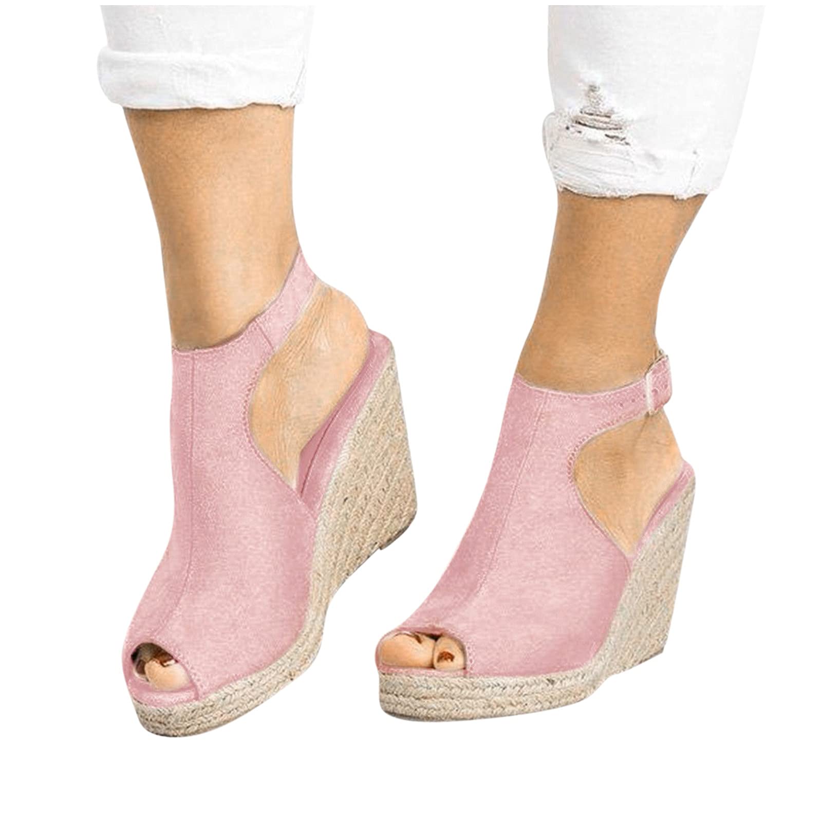 Women's Casual Buckle Strap Roman Wedge Sandals - Comfortable Open Toe Platform Beach Sandals for Summer Walking, Travel & Vacation Outfits