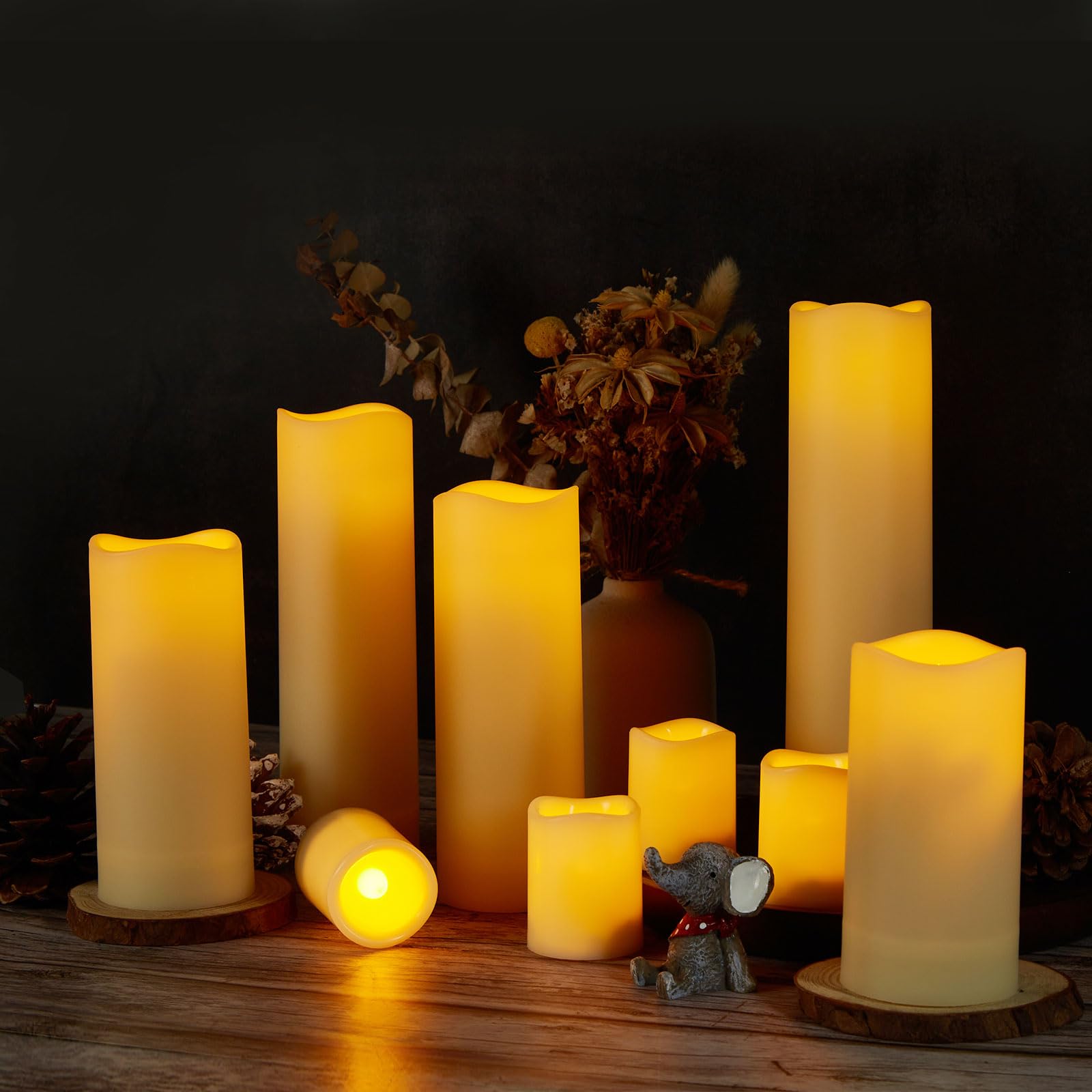 Flameless LED Candles with Remote Timer - Set of 12 Waterproof Battery Operated Pillar Candles for Christmas, Wedding, Home Decor - Romantic Ambiance for Dining, Bathroom & Bedroom Lighting