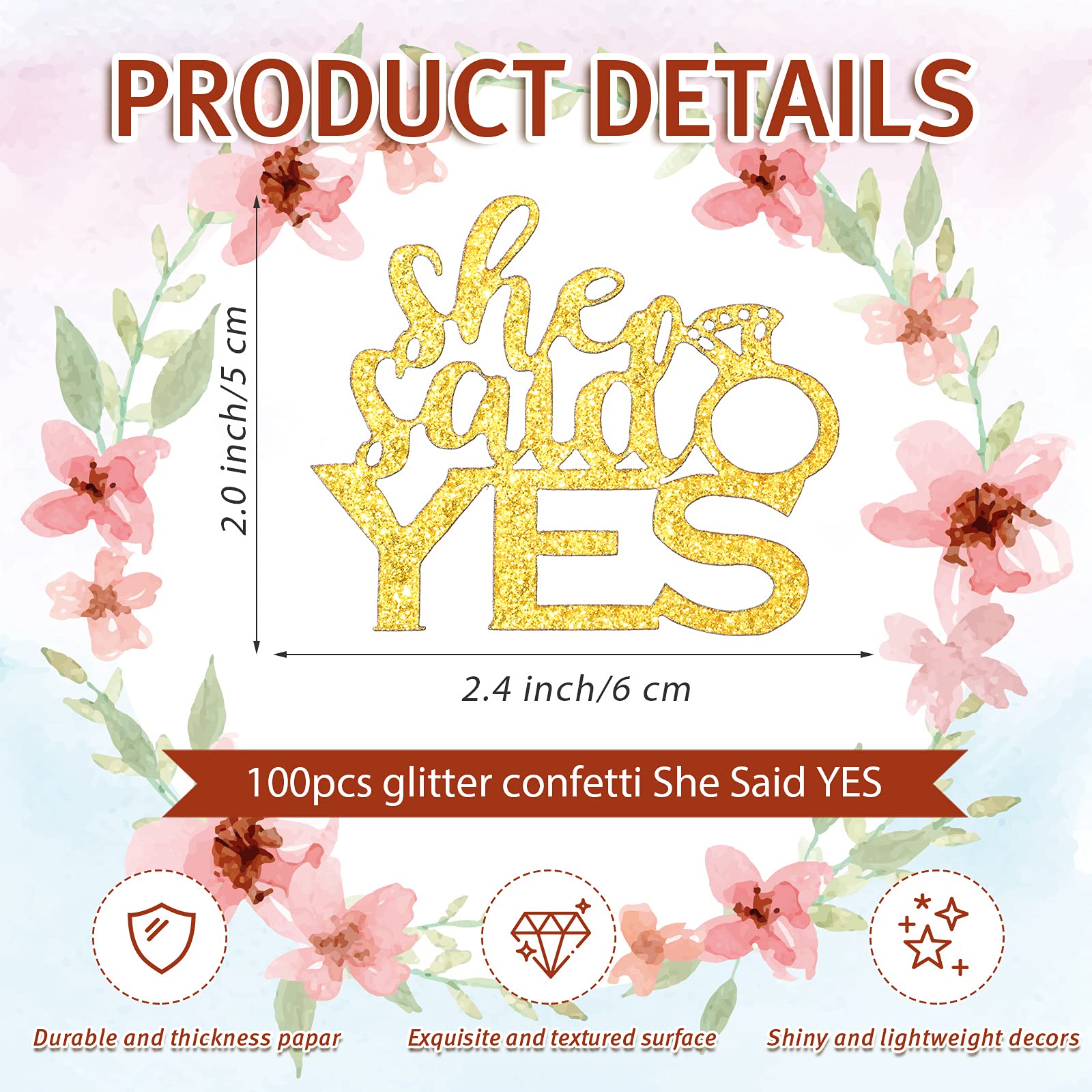 100 Pcs She Said Yes Glitter Confetti with Diamond Ring - Wedding Engagement Party Table Scatter for Valentine's Day Proposal, Bachelorette & Bridal Shower Decorations - Perfect for Romantic Surprises & Celebration Decor