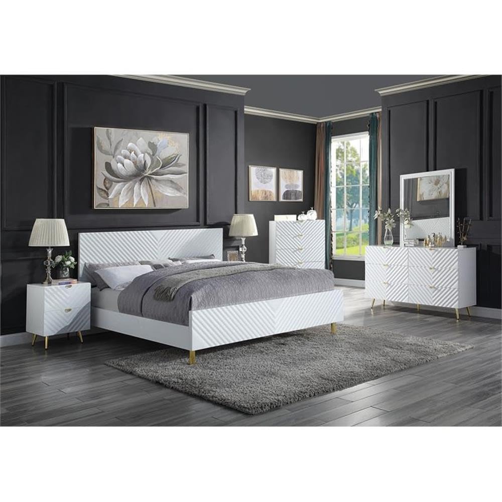 Acme 5-Drawer White High Gloss Finish Chest - Modern Bedroom Dresser for Storage & Organization | Perfect for Master Bedroom, Guest Room & Dorm Decor