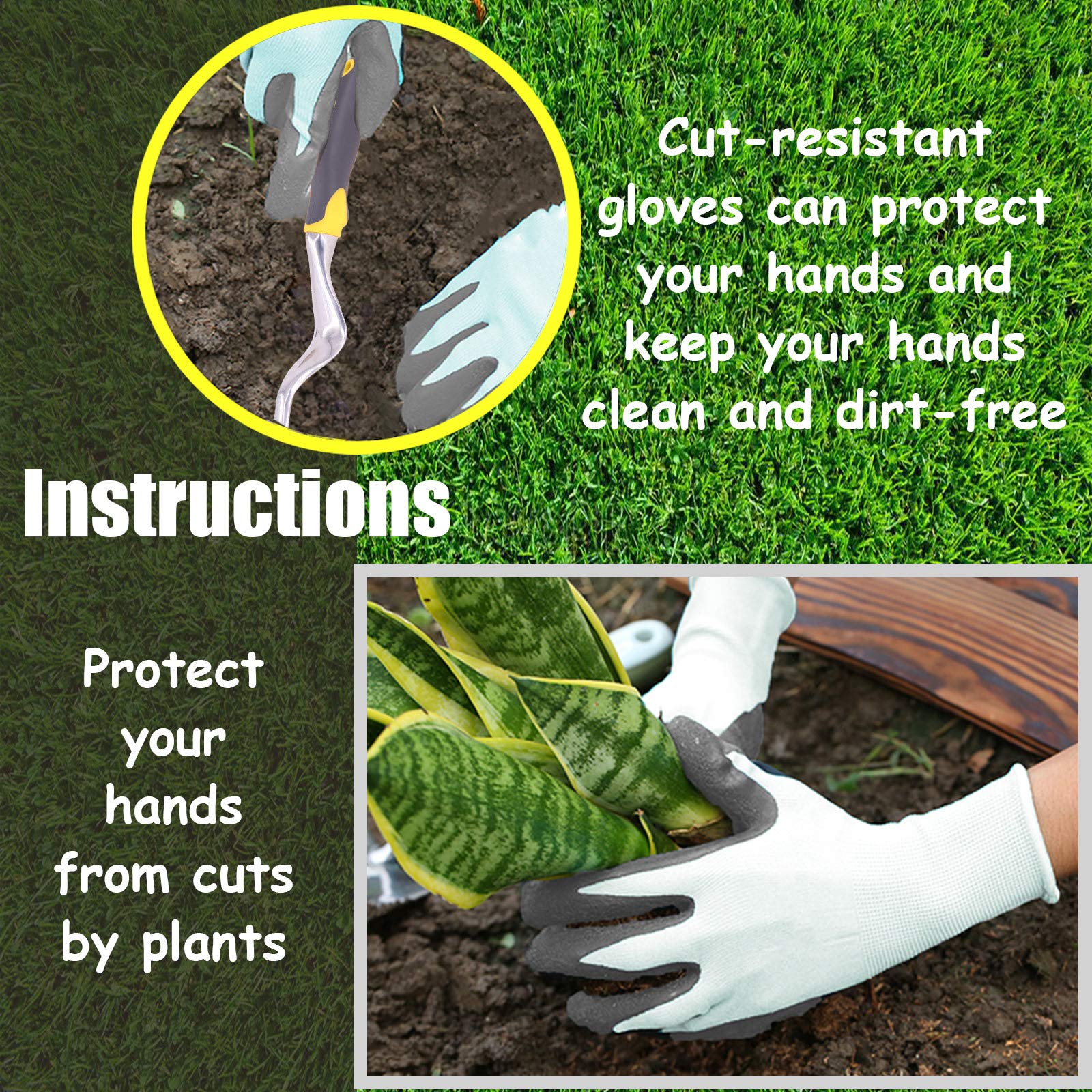 3-Piece Hand Weeder Tool Set - Manual Weed Puller with Ergonomic Handle & Gardening Gloves - Durable Garden Weeding Tools for Lawn, Yard, Farmland, and Transplanting - Perfect for Organic Gardening and Weed Removal