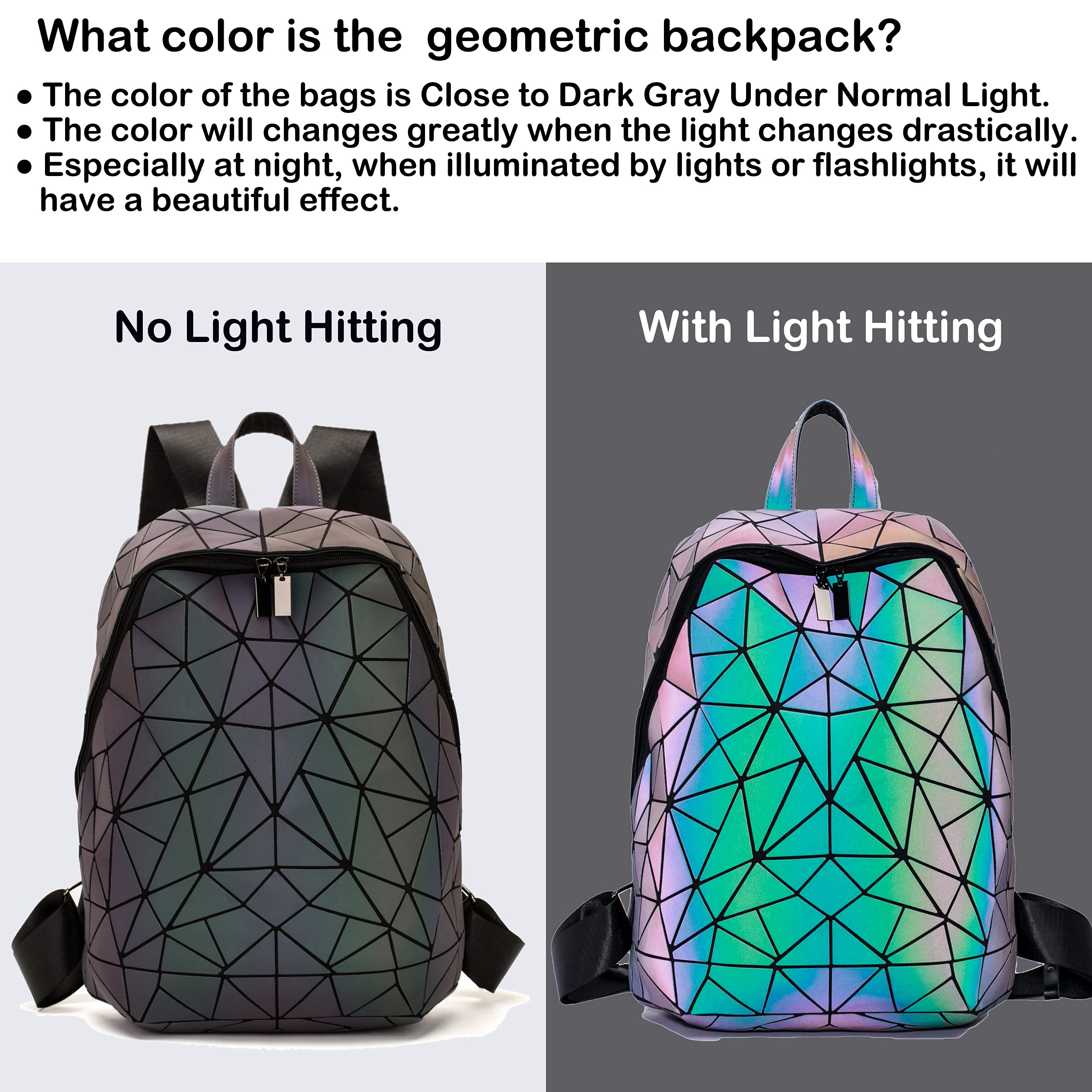 Luminous Holographic Backpack for Women - Reflective Geometric Purse for Night Out & Travel