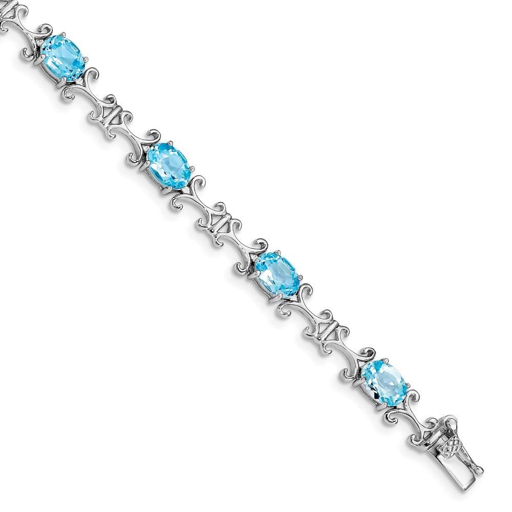 Roy Rose Jewelry Sterling Silver Blue Topaz Oval Bracelet - 7.75 Inch Adjustable Length for Women, Elegant Gift for Birthday, Anniversary & Special Occasions