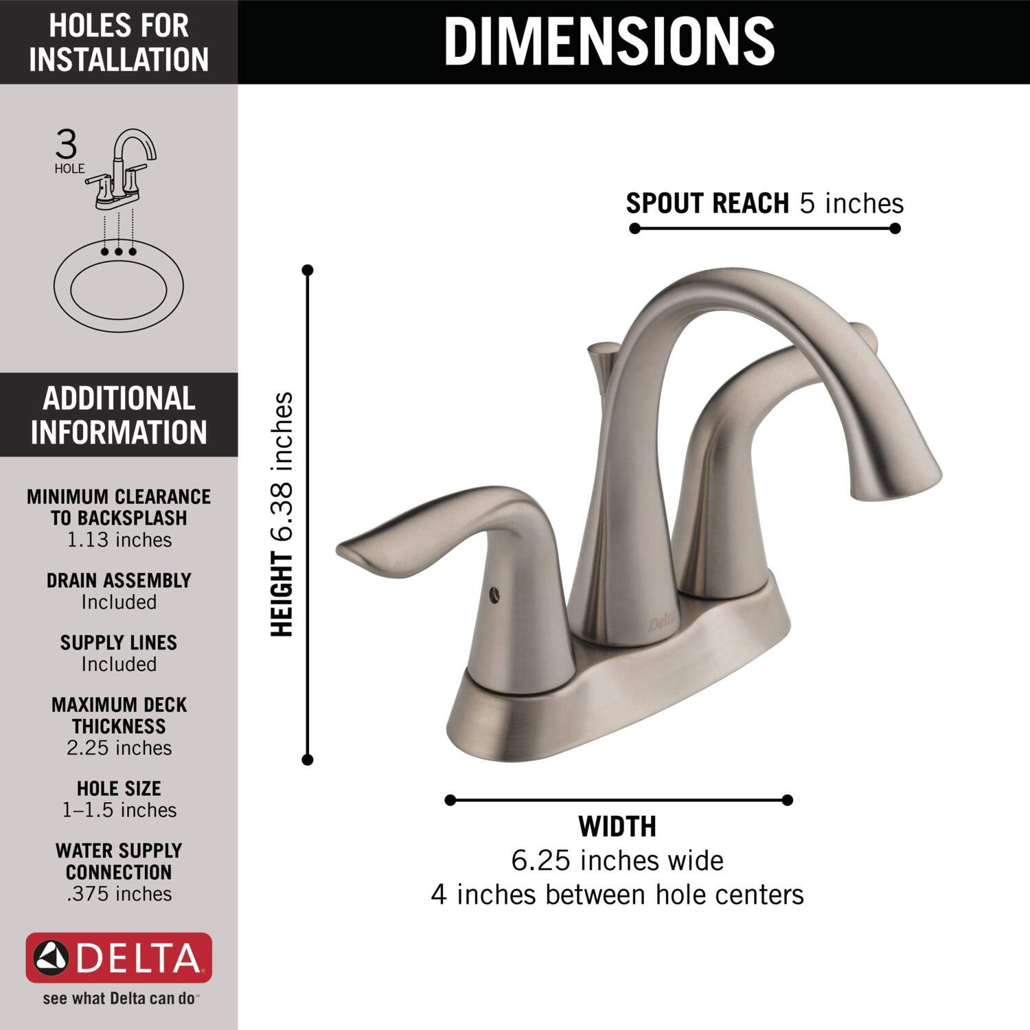 Delta Lahara Centerset Bathroom Faucet - Brushed Nickel Finish, Diamond Seal Technology, Metal Drain Assembly - Perfect for Bathroom Sink Upgrades & Modern Home Renovations