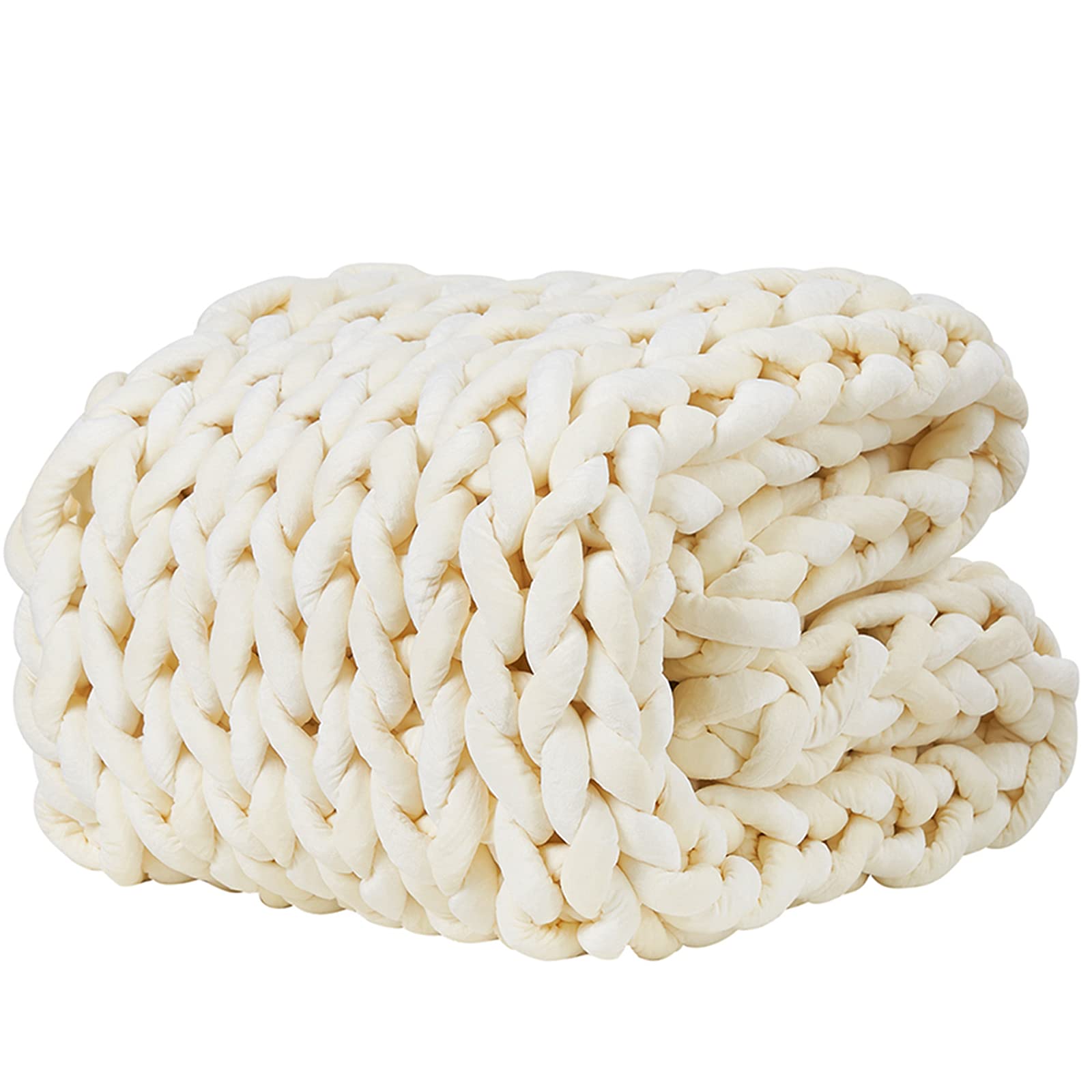 YnM Velvet Knitted Weighted Blanket - 12lbs Handmade Chunky Knit Throw for Better Sleep, Anxiety Relief & Home Decor | Soft Cream Luxury Blanket (48x72 inches) - Perfect for Bedroom, Sofa & Stress Relief
