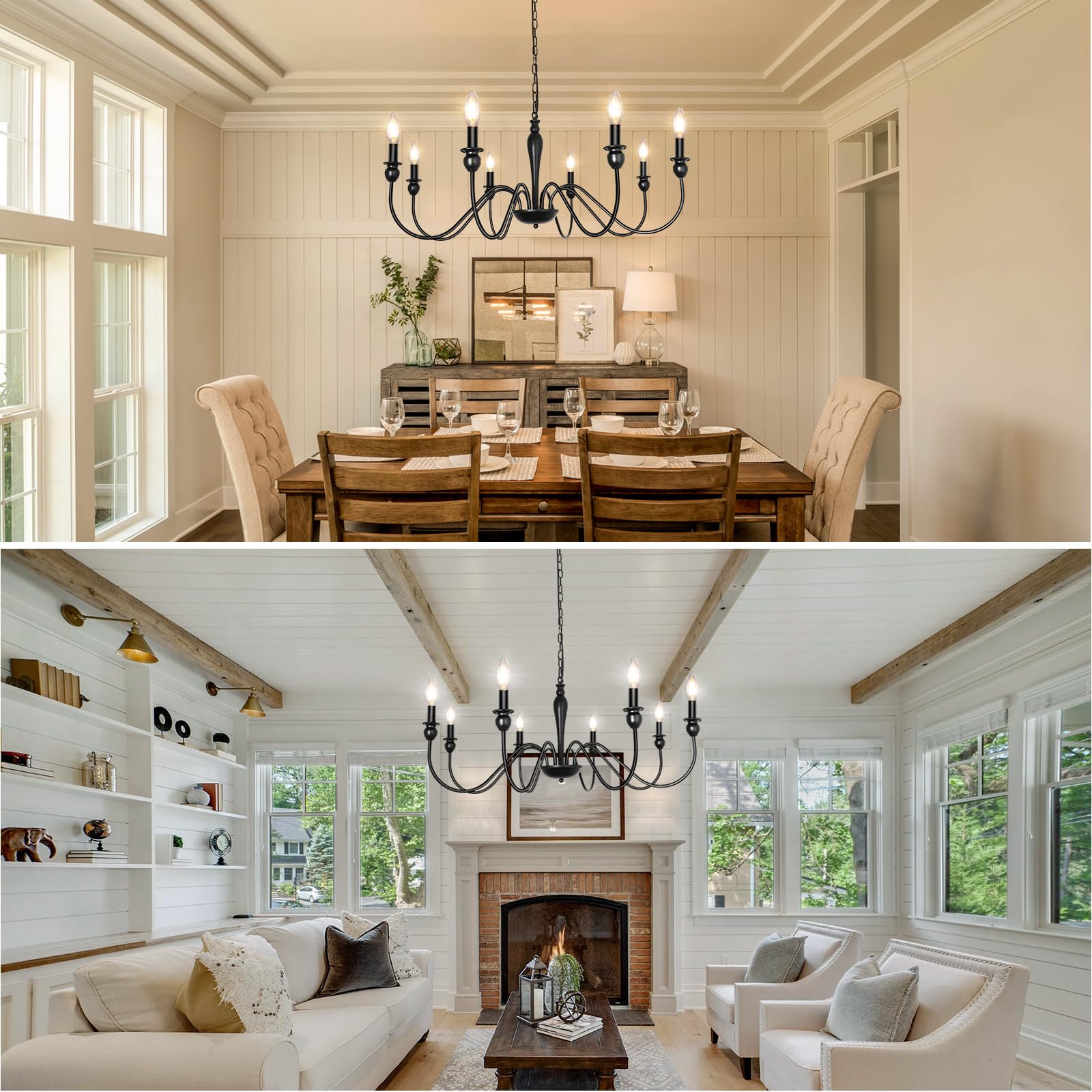 LASENCHOO 8-Light Farmhouse Chandelier - Black Industrial Rustic Ceiling Light Fixture for Dining Room, Living Room, Bedroom, Foyer & Kitchen Island | Perfect for Farmhouse, Industrial & Rustic Home Decor