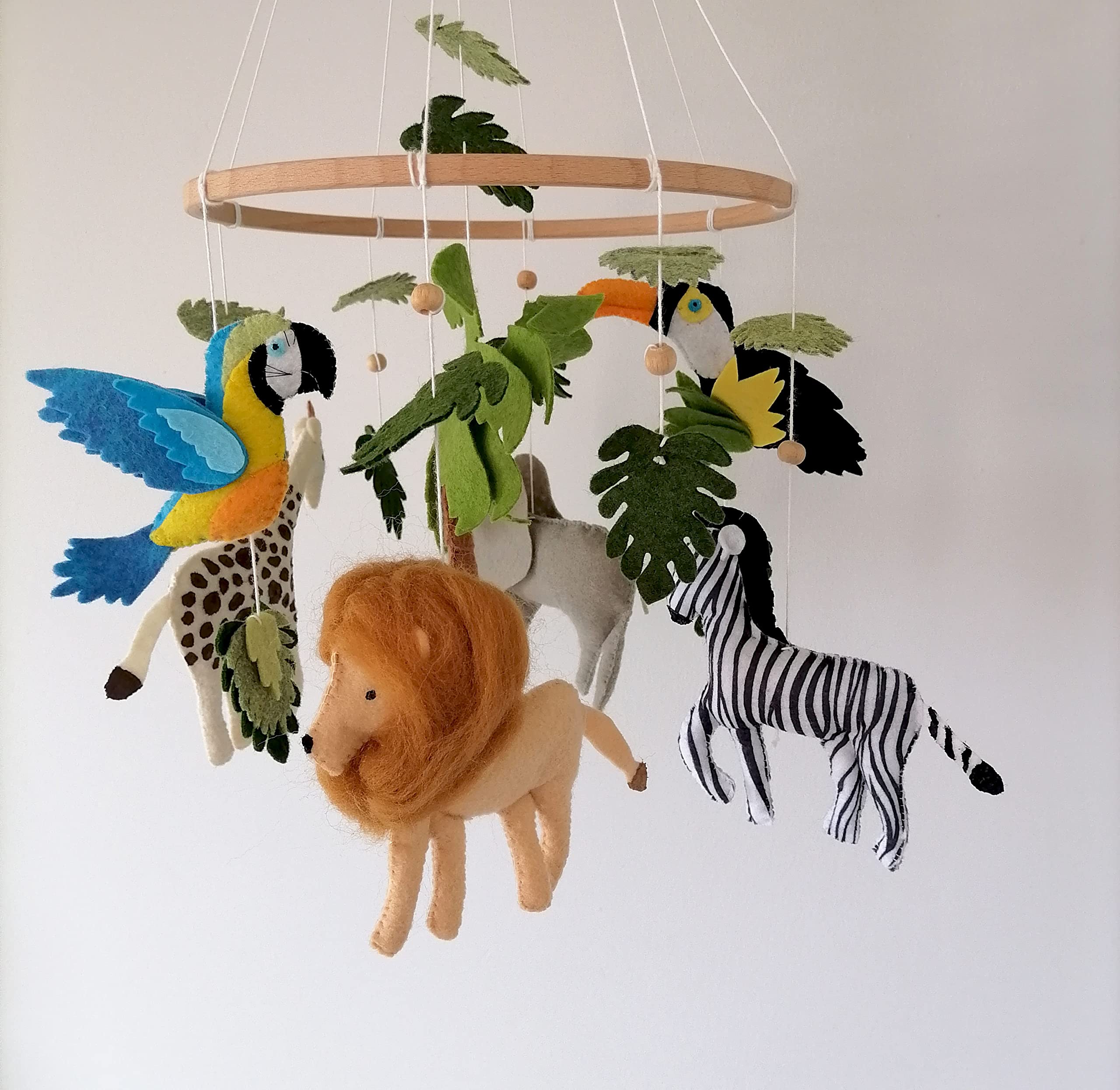 Handmade Africa Animals Baby Mobile - Tropical Birds & Jungle Zoo Animals Crib Mobile for Neutral Nursery Decor | Perfect Gender-Neutral Gift for Baby Showers & Newborn Rooms