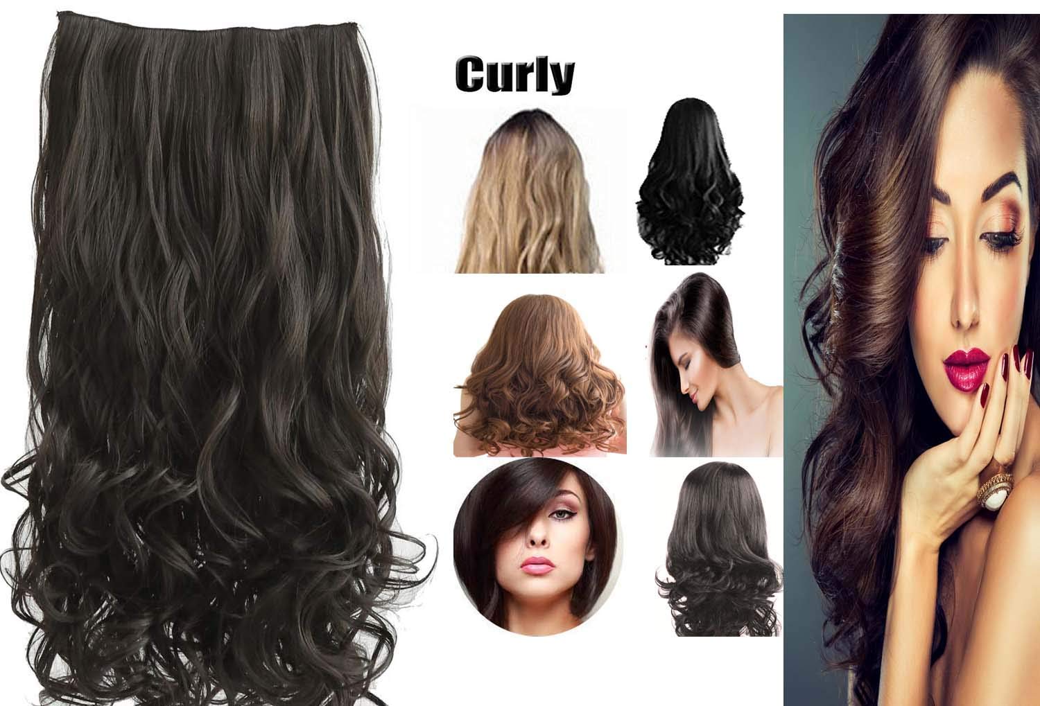 SIYAA 5-Piece Clip-in Curly/Wavy Synthetic Hair Extensions for Women & Girls - Brown | French Twist Styling Combo | Perfect for Parties, Weddings & Daily Hairstyles