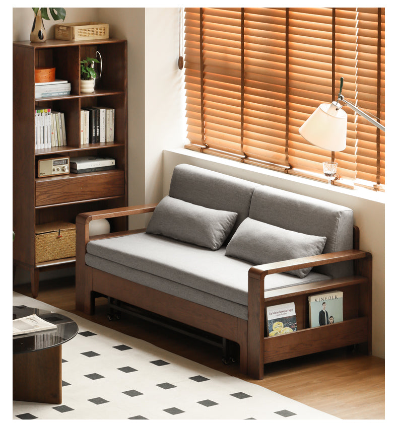 **Oak Solid Wood Folding Sofa Bed – Convertible Sleeper for Small Spaces, Guest Room & Studio Apartments**