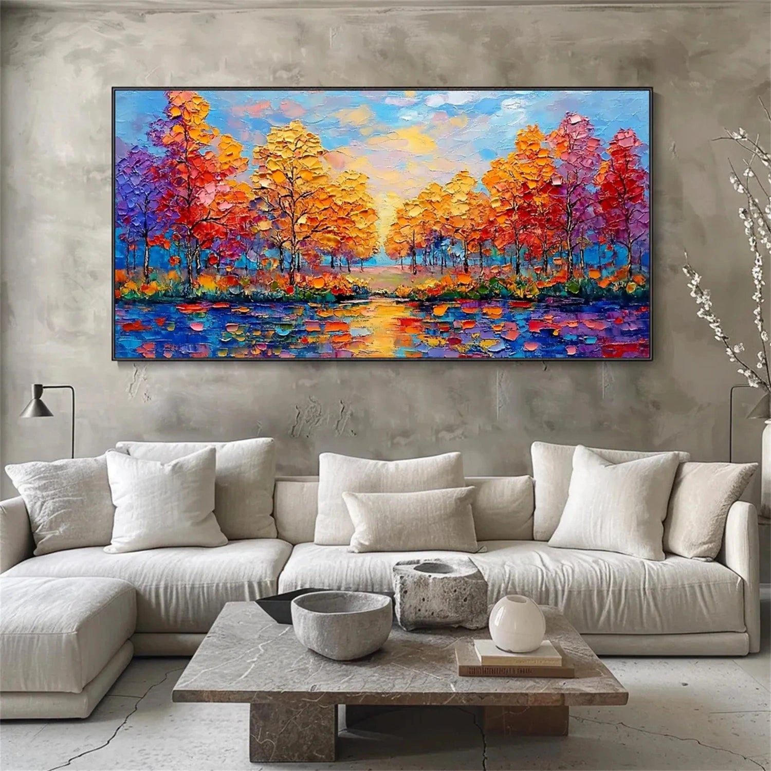Flower and Tree Painting #FT149 - Handmade Canvas Art for Home Decor, Office, Living Room & Bedroom Wall Decor