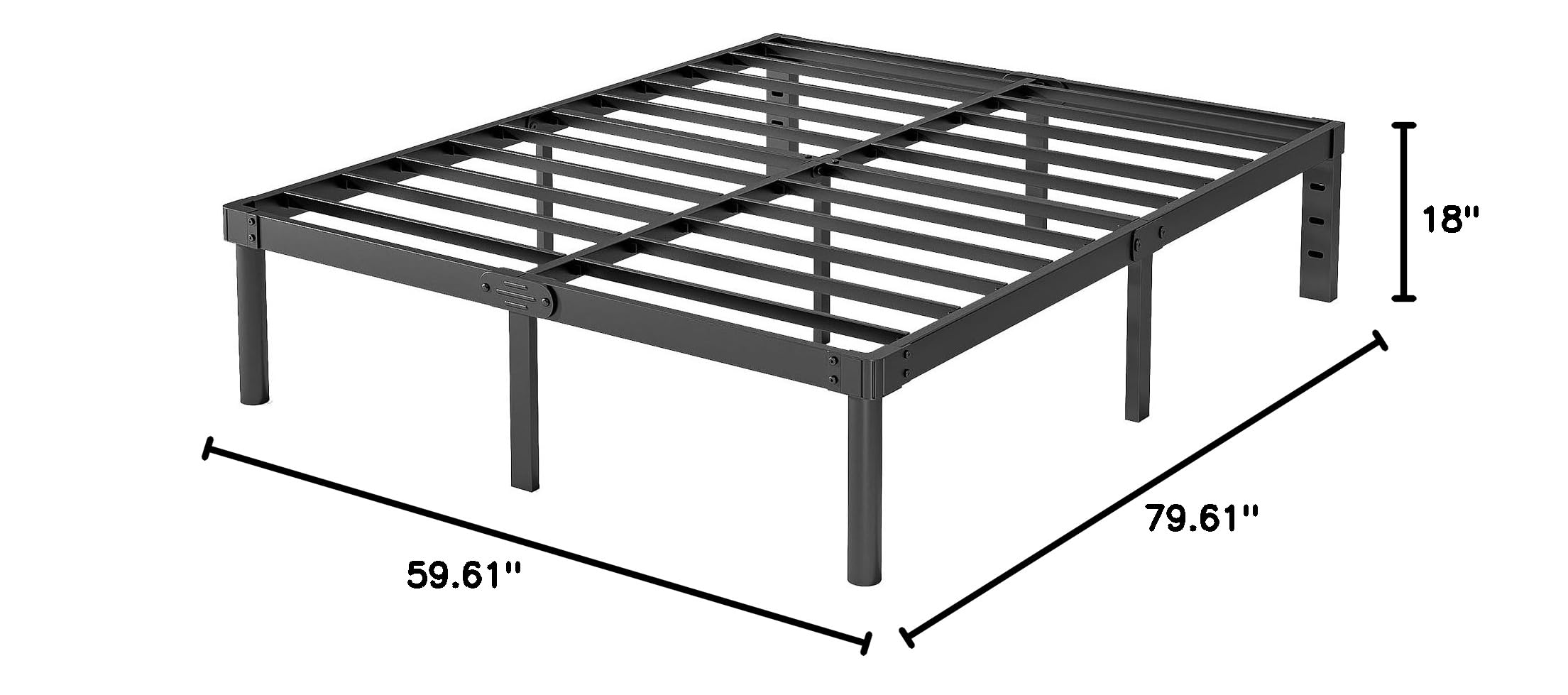 **Heavy Duty 18 Inch Queen Metal Bed Frame - No Box Spring Needed, Easy Assembly, Noise-Free Platform Bed - Perfect for Master Bedrooms, Guest Rooms & Apartments (Black, Model 4004-18B)**
