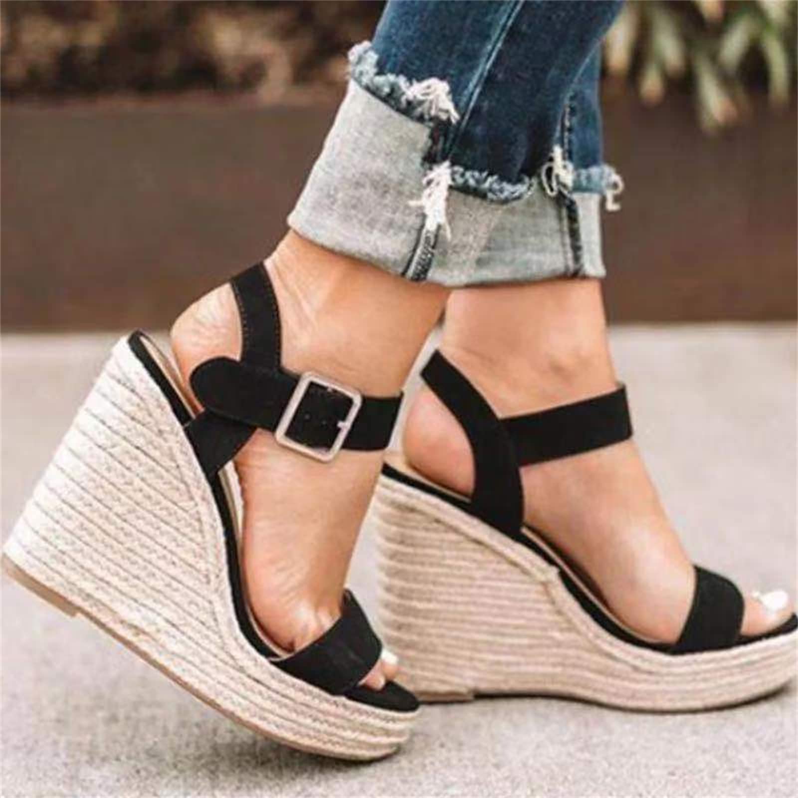 Women's Casual Wedge Sandals - Summer Open Toe Ankle Strap Platform Sandals for Beach, Vacation & Everyday Wear | Dressy Buckle Design for Comfort & Style