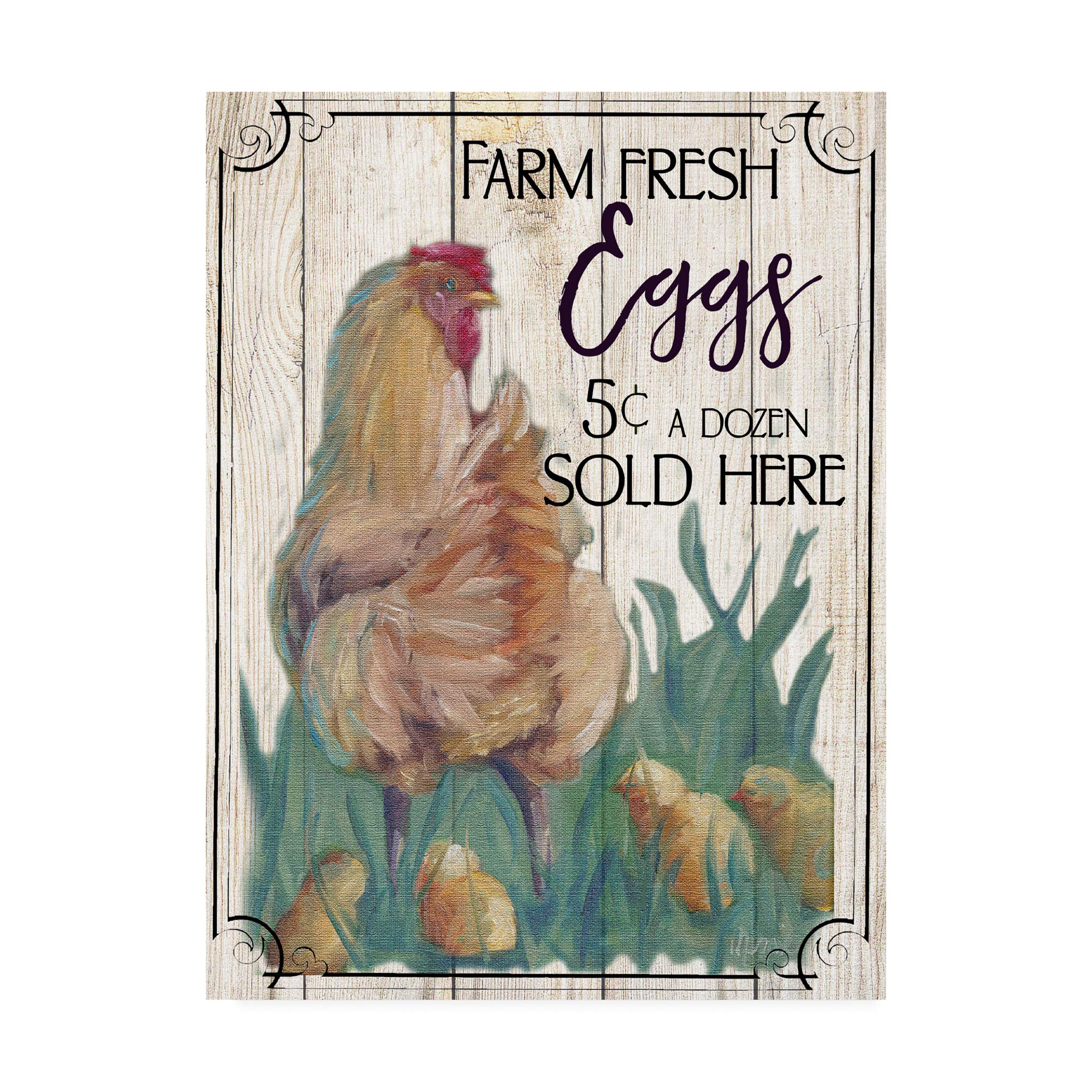 Trademark Fine Art Eggs and Chicken by Marnie Bourque - 24x32 Inch Framed Wall Art - Perfect for Farmhouse, Kitchen & Country Home Decor