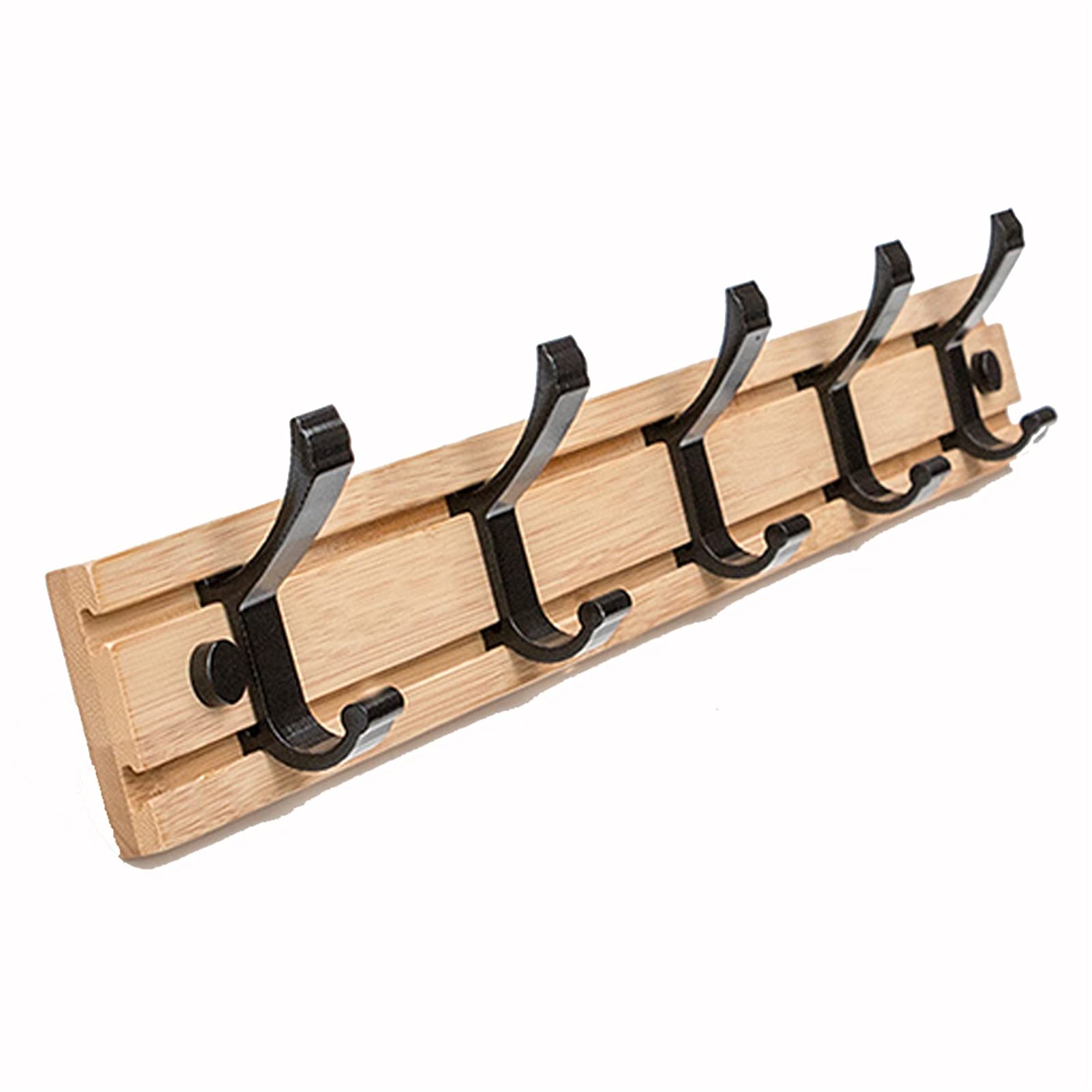 Premium Bamboo Wall Mounted Coat Rack - 5 Heavy Duty Hooks for Coats, Hats & Towels (50x6cm, Khaki) - Perfect for Entryway, Mudroom & Bathroom Organization