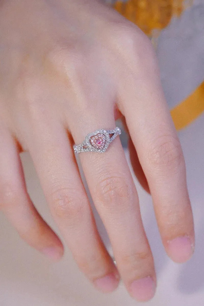 18K White Gold Romantic Heart Pink Diamond Engagement Ring for Women - Real Natural Diamond Wedding Jewelry - Perfect for Proposals, Anniversaries & Special Occasions