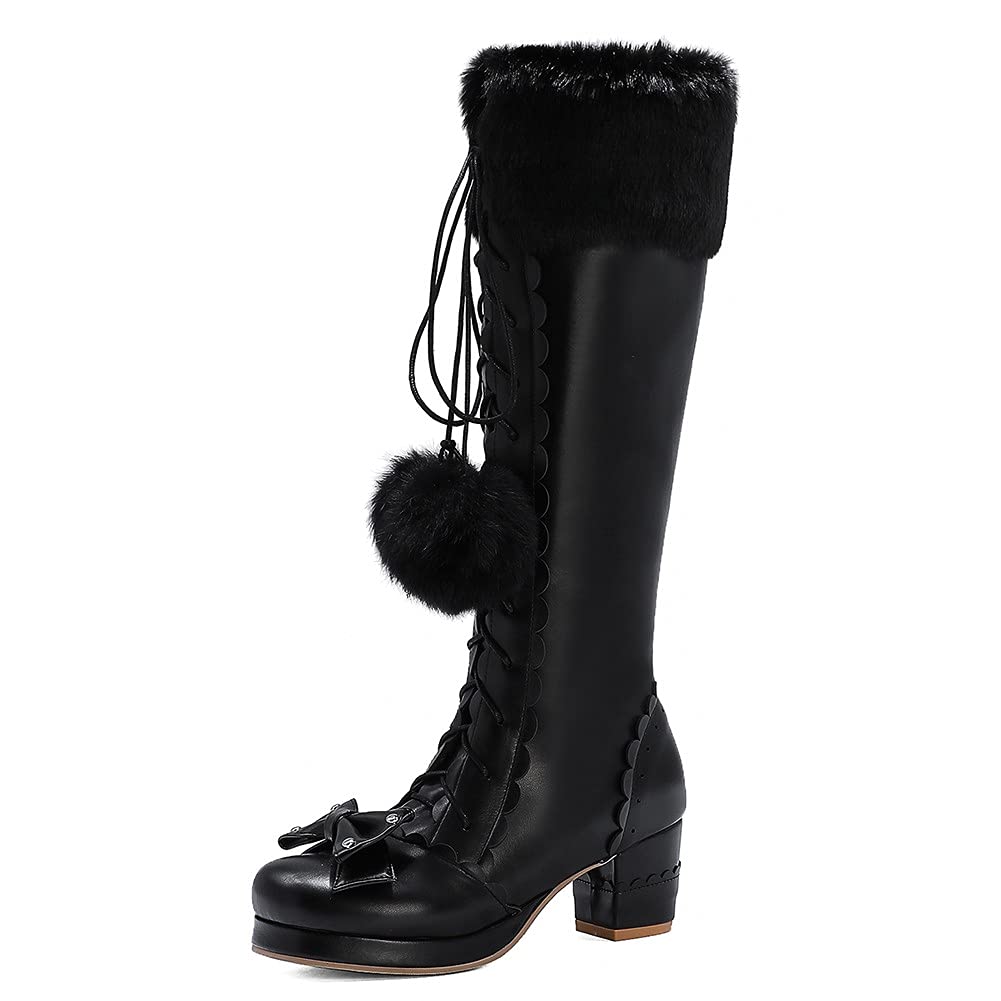 CELNEPHO Women's Gothic Knee High Boots - Platform Chunky Heel with Sweet Bow Detail | Over The Knee Boots for Women | Perfect for Halloween, Cosplay & Gothic Fashion Outfits