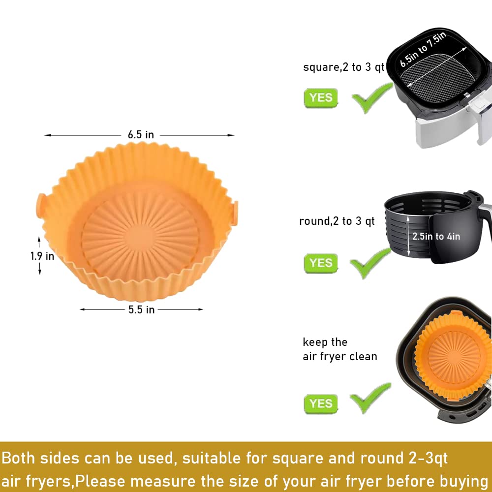 2-Pack Small Air Fryer Silicone Liners (2 QT) - Reusable Non-Stick Basket Bowl for Air Fryers & Ovens - Blue & Orange - Perfect for Healthy Cooking, Roasting Vegetables & Crispy Snacks