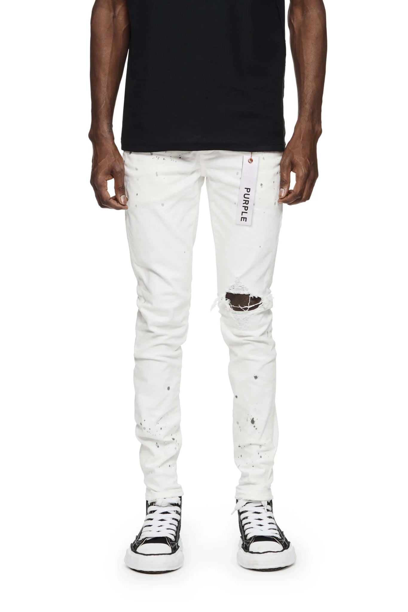 Purple Brand P001 WPBO Worn Paint Blowout White Jeans - Vintage Wash Distressed Denim Pants for Men | Perfect for Casual Wear, Street Style & Everyday Outfits