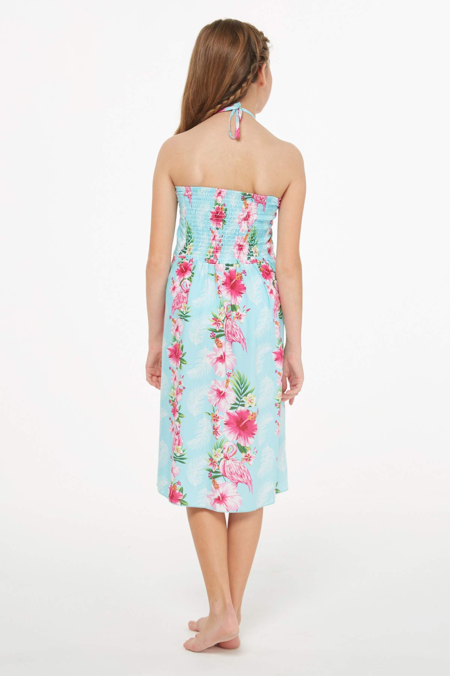 Hawaiian Luau Kimono Dress for Women & Girls - Pink Turquoise Hibiscus Vine Print Matching Mother Daughter Outfits | Beach Party, Summer Vacation, Family Photos