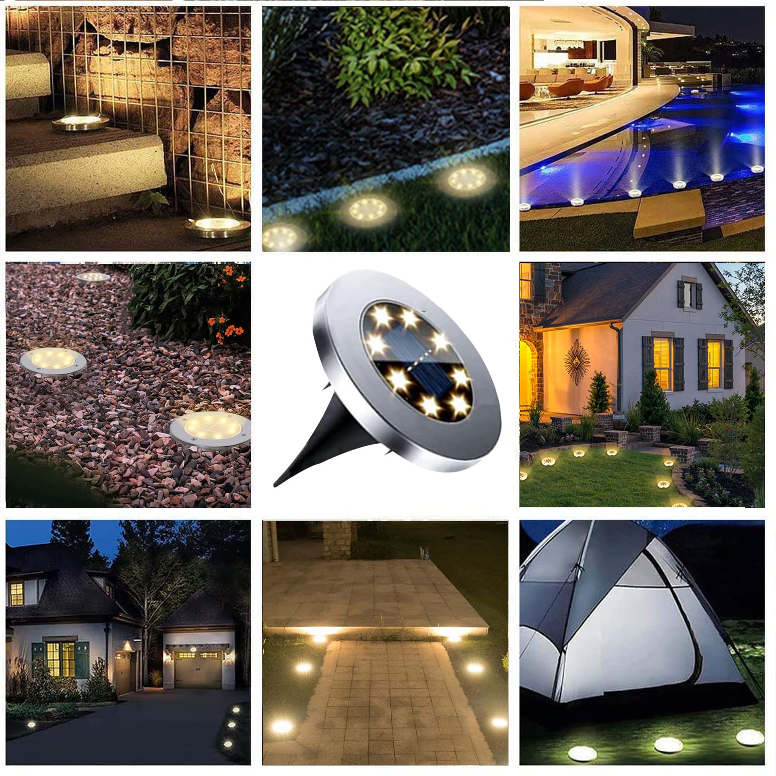 Solar Powered Ground Lights - Waterproof Outdoor Garden Lights, Bright LED Landscape Lighting for Pathway, Yard, Deck, Lawn, Patio & Walkway (4 Pack Warm White) - Perfect for Nighttime Safety & Garden Decoration