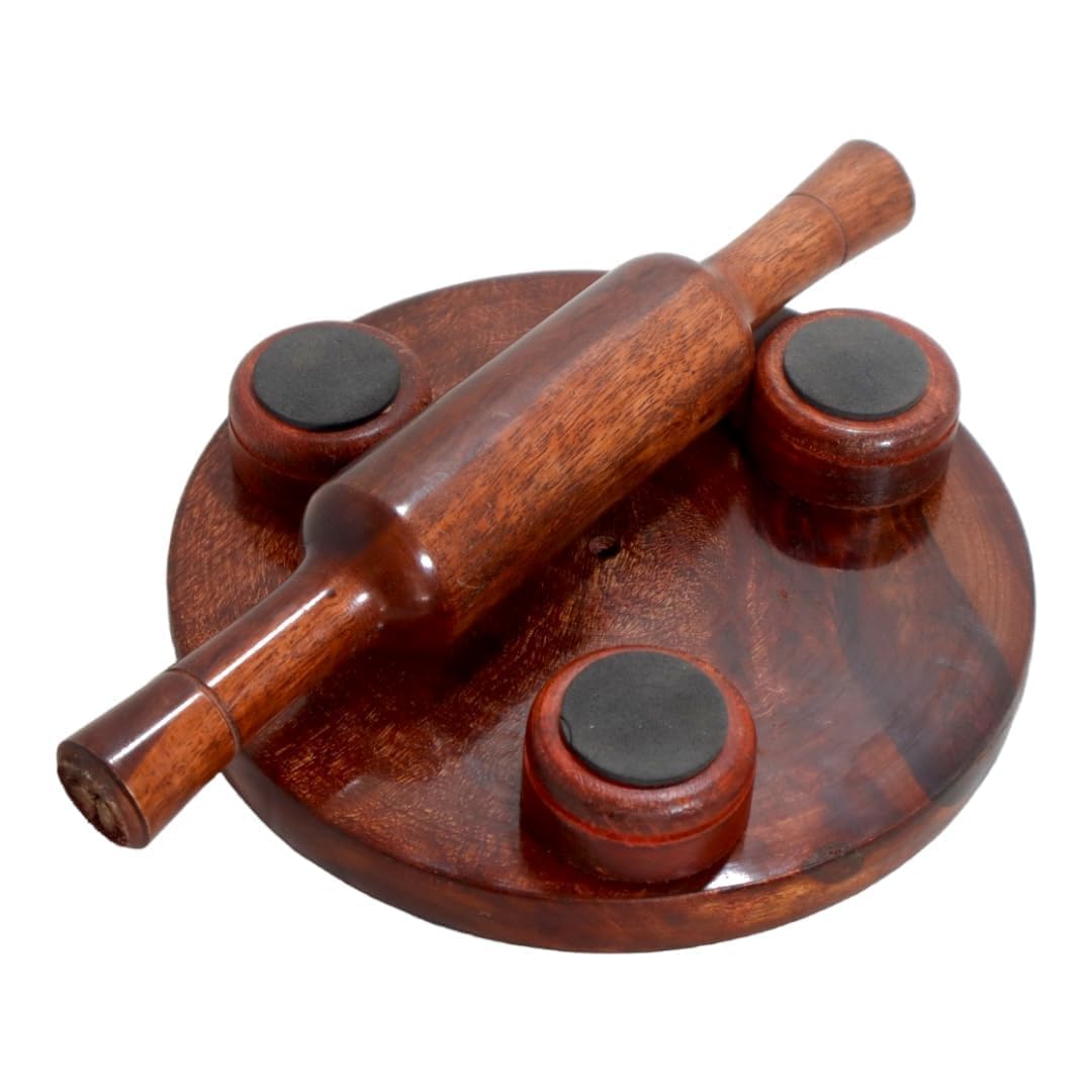 Premium Sheesham Wood Chakla Belan Set - 10 Inch Rosewood Rolling Pin & Board for Roti, Chapati, Dough - Ideal for Indian Cooking, Baking, and Homemade Flatbreads