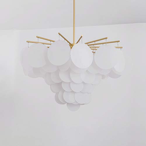 LITFAD 6-Light Modern Sputnik Chandelier with Acrylic Disc - Gold & White Designer Pendant Light for Living Room, Dining Room, Bedroom - 34