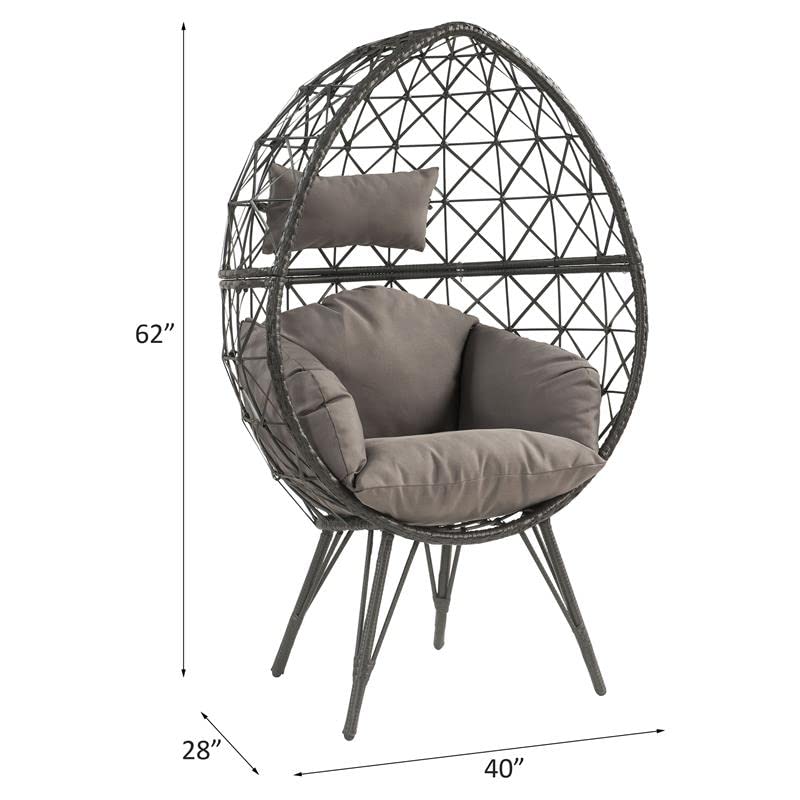 Acme Aeven Light Gray and Black Wicker Teardrop Patio Lounge Chair - Outdoor Furniture for Poolside, Garden & Backyard Relaxation